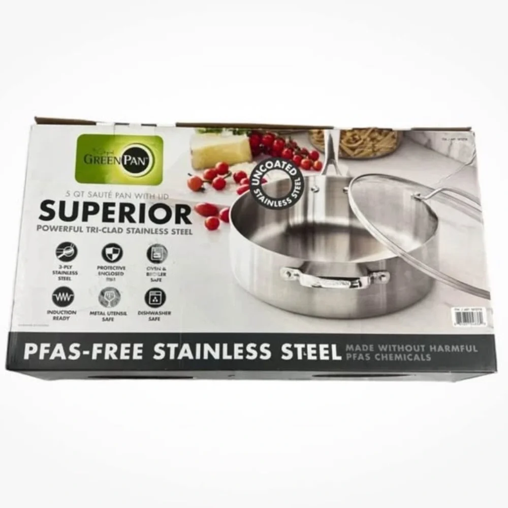 GreenPan Superior 5 Qt Sauté‎ Pan with Lid - Tri-Clad Stainless Steel (Used)